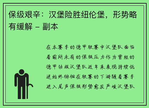 保级艰辛：汉堡险胜纽伦堡，形势略有缓解 - 副本